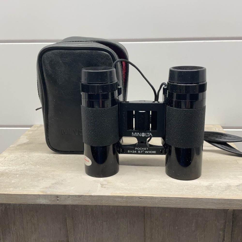 Minolta Pocket 8x24 8.7 Wide Compact Binoculars Vintage Black Made in Japan Case